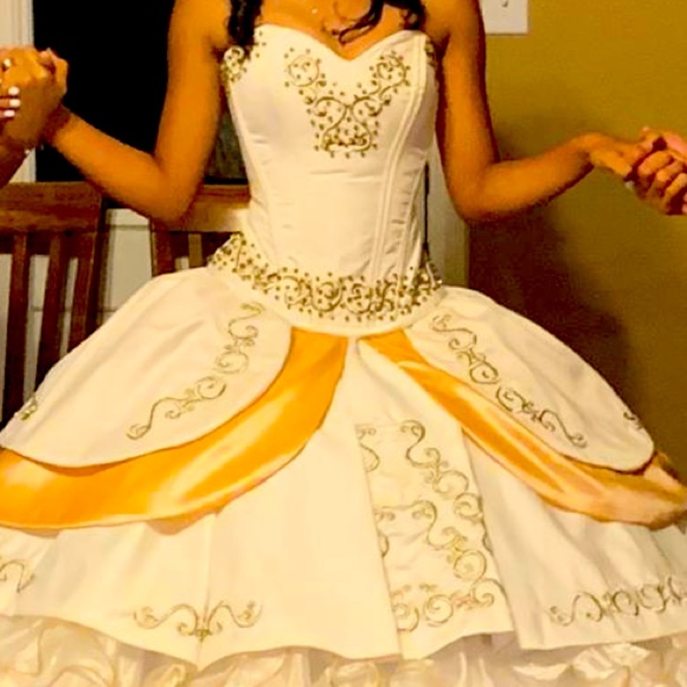 Quinceañera dress gold and beige